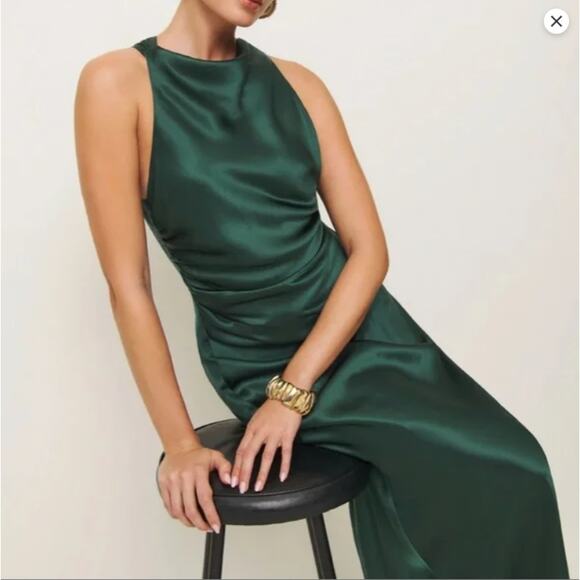 Reformation Anaiis Silk Maxi Dress Forest Green Size 4 - Picture 4 of 7